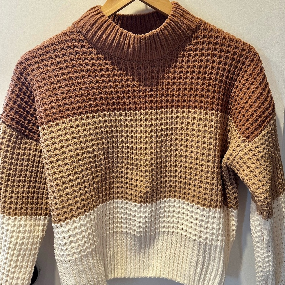 Pink Rose Cozy Knit Cropped Waffle Sweater